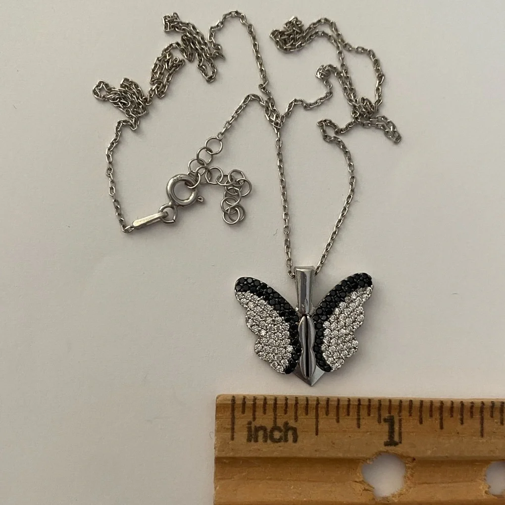 925 Silver butterfly heart initial double necklace
